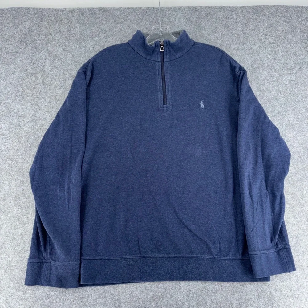 Polo Ralph Lauren Mens XL Navy Blue Heathered Quarter Zip Pullover Sweatshirt